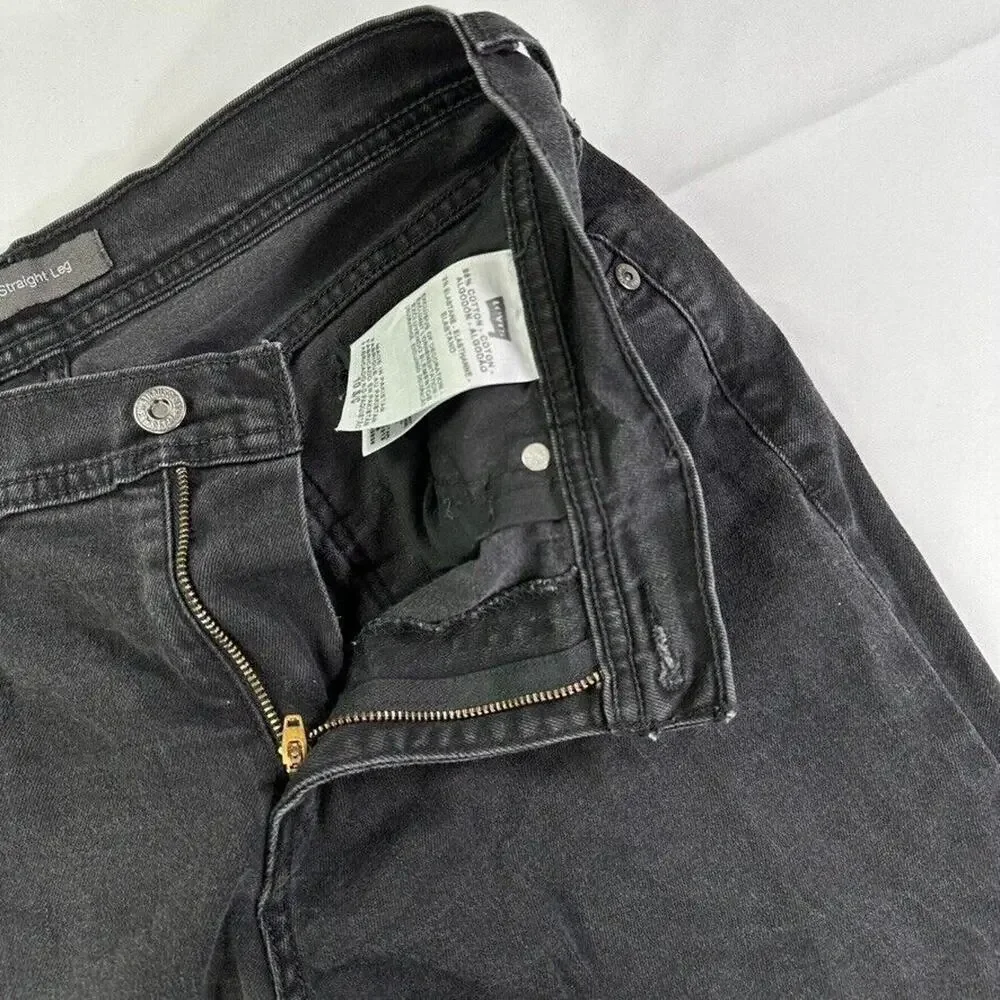Levi's 505 Jeans Black Straight Leg 5 Pocket Design Zip Button Rivets Belt Loops